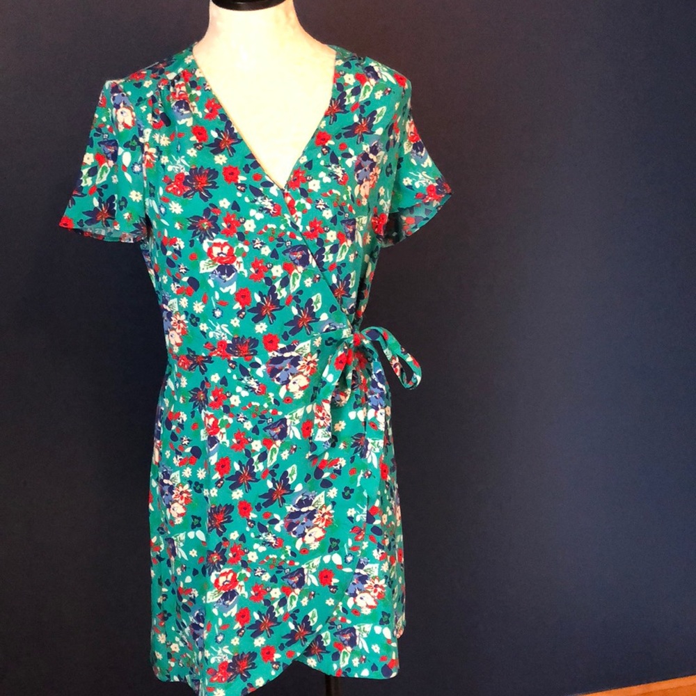 NWT J Crew teal floral side tie dress